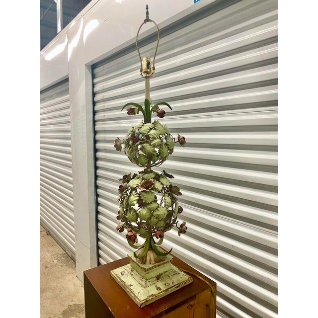 Forest Green 1960s Tole Painted Metal Table Lamp For Sale - Image 8 of 12