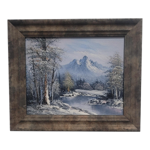 1990s Winter Landscape Oil Painting on Canvas Signed Antonio