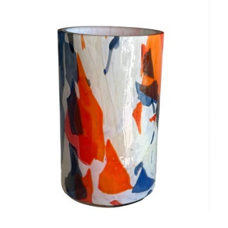 Stories of Italy Murano Nougat Orange and Blue Glass Vase For Sale