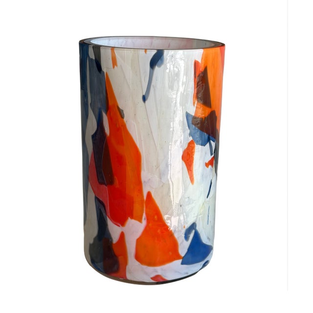 Stories of Italy Murano Nougat Orange and Blue Glass Vase For Sale