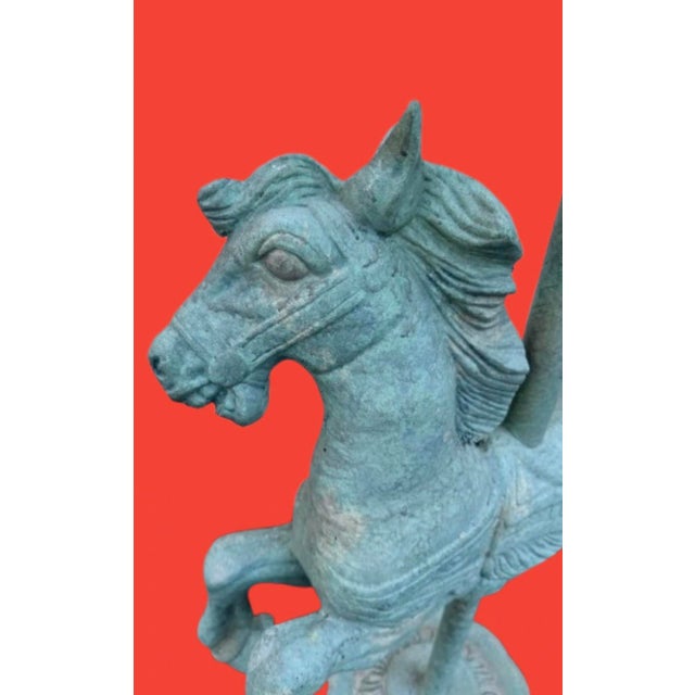 Monumental Carousel Horse Green Patinated Bronze Statue For Sale In Miami - Image 6 of 11