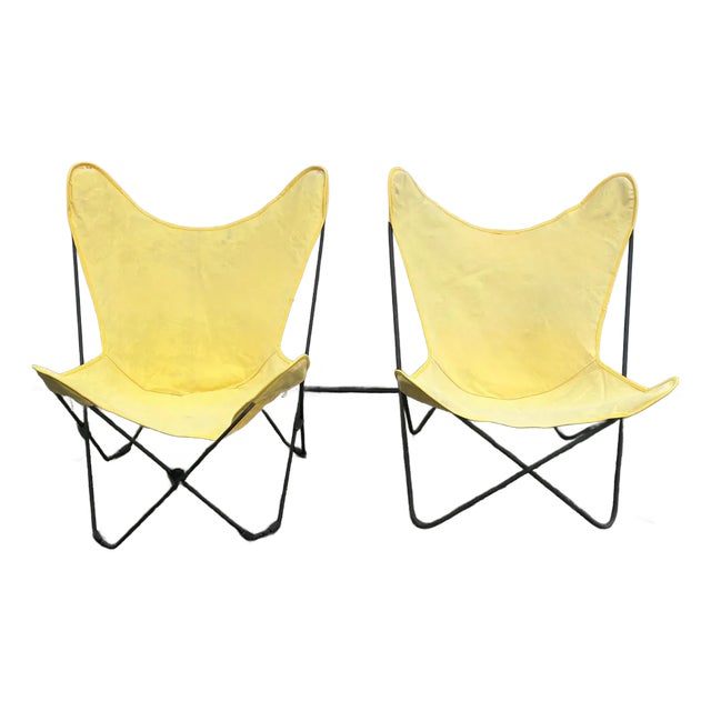 Mid 20th Century Mid-Century Wrought Iron Knoll-Style Butterfly Chairs - A Pair For Sale