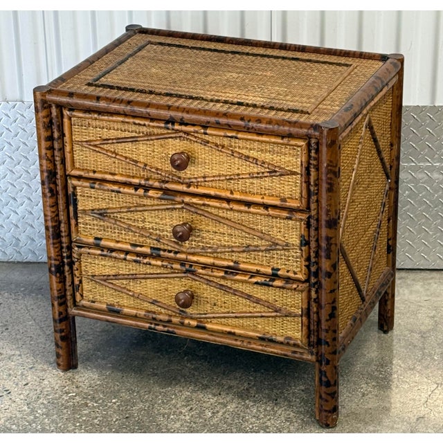 Late 20th Century Burnt Cane and Faux Bamboo Chest / Nightstand For Sale - Image 10 of 10
