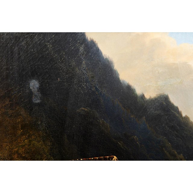 Textile Continental School Alpine Village Oil Painting, Late 19th Century For Sale - Image 7 of 11
