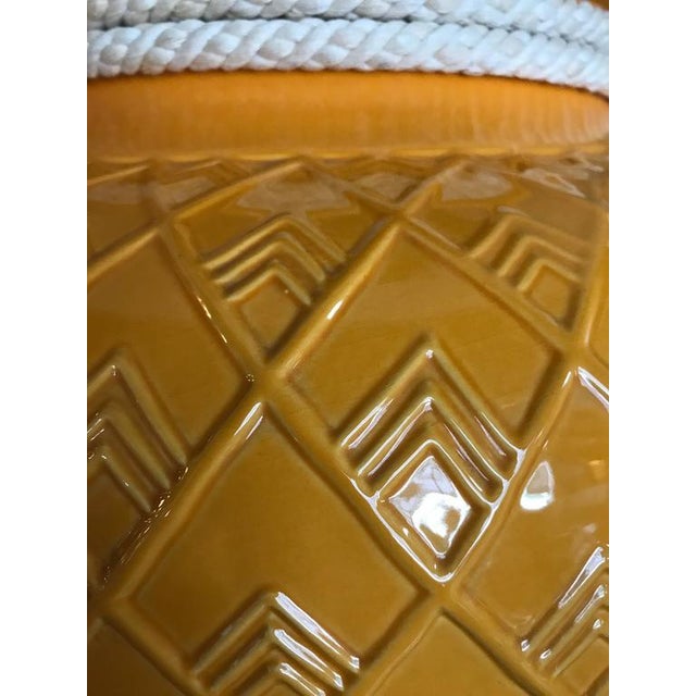 Yellow Glazed Ceramic Jardinière Lidded Vase Lamps - A Pair For Sale In New York - Image 6 of 9