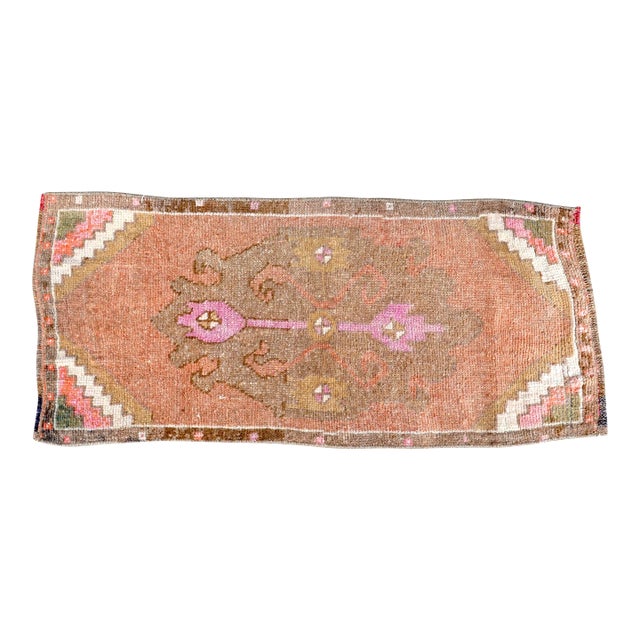 Orange Vintage Turkish Small Rug For Sale