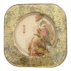 Vintage Lesley Roy Hand Made Decorator Reverse Painted Glass Plate
