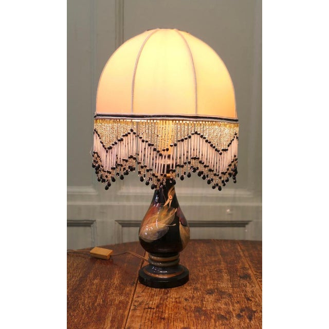 French Ceramic Table Lamp with Beaded Shade, 1960 For Sale - Image 6 of 9