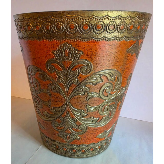 Florentine Vintage Giltwood Wastebasket Burnt Orange /Gold For Sale - Image 6 of 6