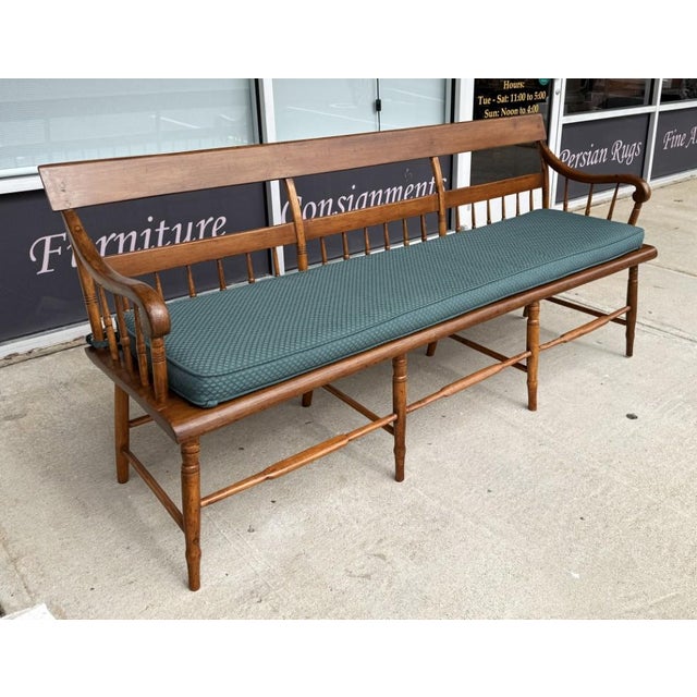 American Antique Spindle-Back Bench With Cushion For Sale - Image 3 of 12