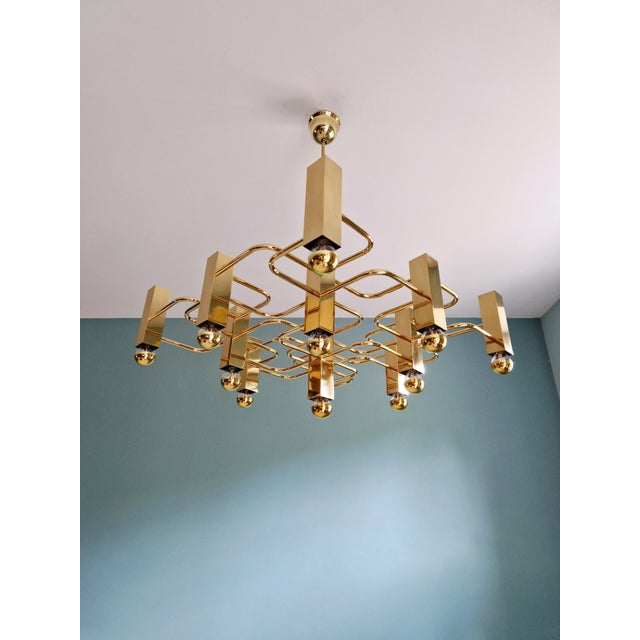 Large Geometric Brass Chandelier by Gaetano Sciolari for Boulanger, 1970s For Sale - Image 15 of 18