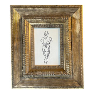 1940’s Original Abstract Life Study Ink Drawing Chunky Gold Frame For Sale
