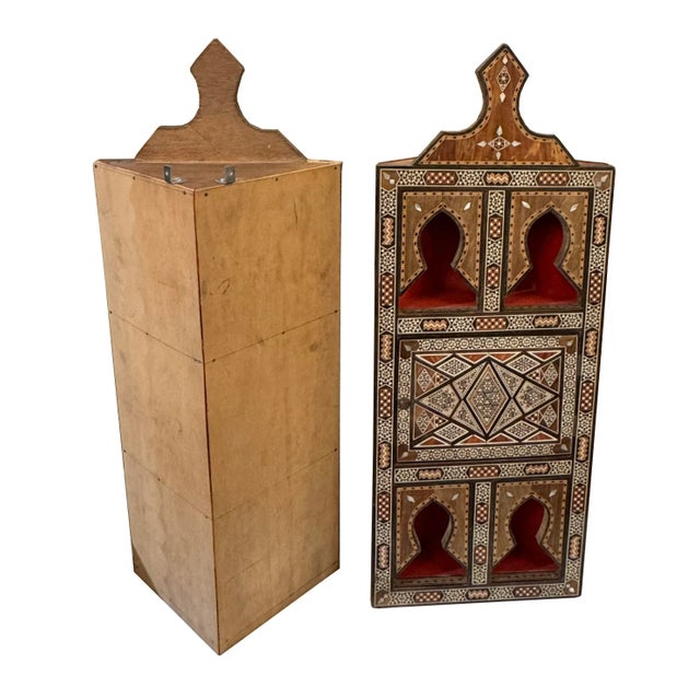 Mid 20th Century Vintage Marquetry Wood Inlay Corner Style Decor Shelf, 2 Pieces For Sale - Image 5 of 9