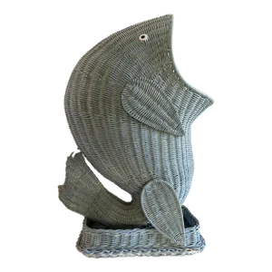 Vintage Wicker Regency Whale Basket Plant Stand Nautical Coastal