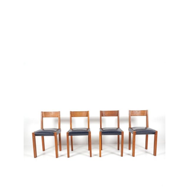 Pierre chapo (1927 - 1987) set of 4 chairs, model s24 france, circa 1960 elm & leather h: 76 cm / w: 40.5 cm / d: 43 cm...
