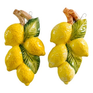 Vintage-Style Italian Majolica Lemon Wall Plaques by Bassano Del Grappa Ceramiche - Pair For Sale