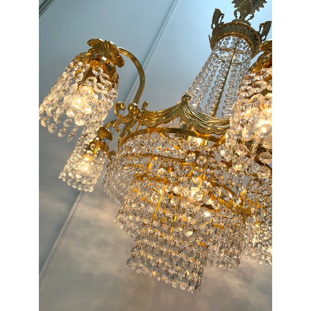 Gold Vintage Crystal Swarovski Chandelier, 1960s For Sale - Image 8 of 18