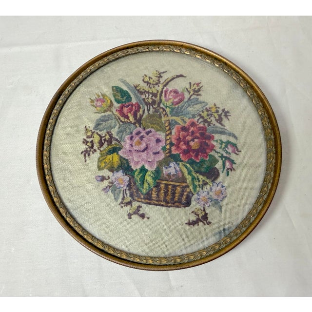 Antique 1800s Austrian Bronze Glass Petit Point Needlepoint Vanity Tray Dish For Sale - Image 4 of 9