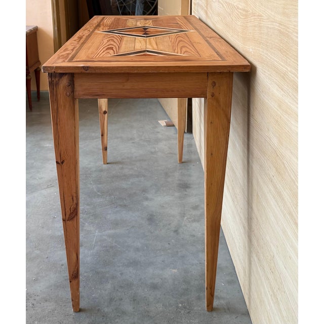 Late 20th Century Geometric Marquetry Console Sofa Table with Tapered Legs For Sale - Image 11 of 18