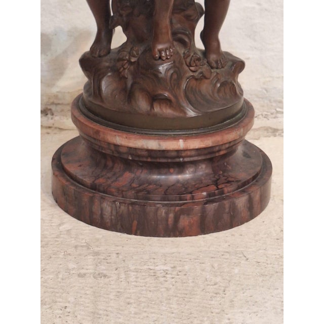 Bronze Cherub (Putti) Sculpture on Marble Base, 18” – Classical Figural Group For Sale - Image 4 of 9