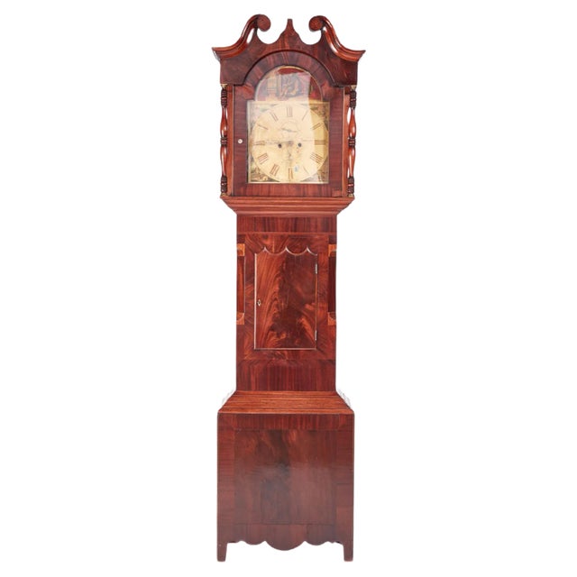 Large Antique Mahogany 8-Day Painted Face Longcase Clock For Sale