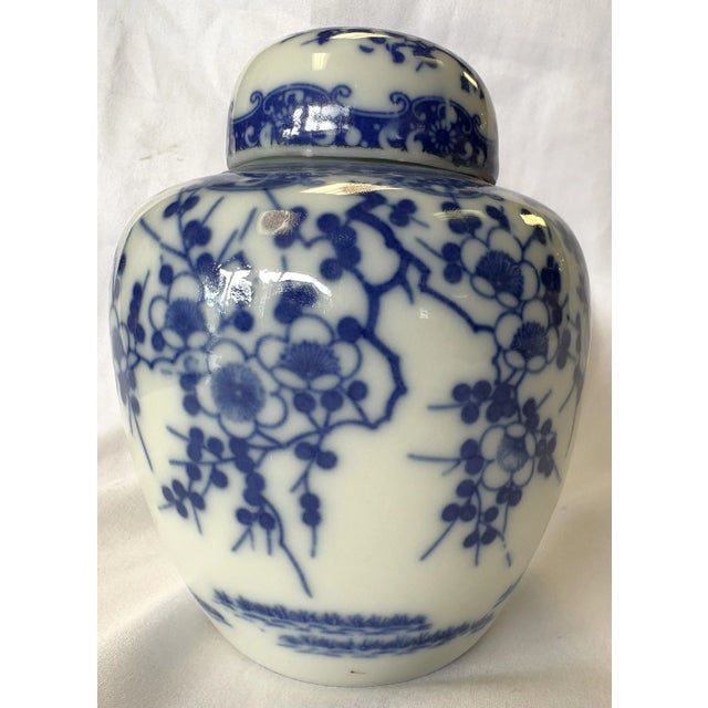 Blue Vintage Petite Blue and White Cherry Blossom Ginger Jar/ Double Steaming Jar For Sale - Image 8 of 17