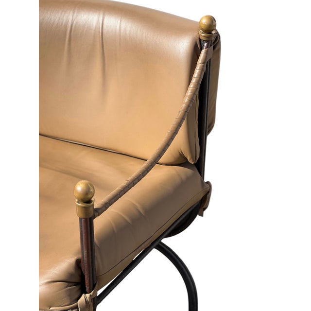 Steve Chase Pair of Curule Leather and Brass Campaign Armchairs Styled After Steve Chase For Sale - Image 4 of 18