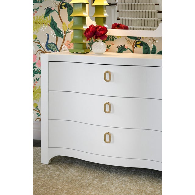 Contemporary Matthew Izzo Home Cora Textured White Linen Three Drawer Chest With Satin Brass Drawer Pulls For Sale - Image 3 of 9