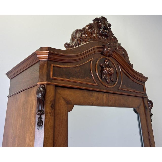Antique French Carved Burr Walnut and Mirrored Wardrobe For Sale - Image 6 of 18