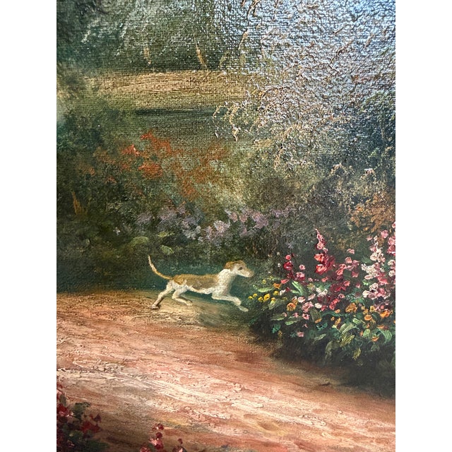 English Vintage English Hunting Scene Oil Painting Horses Hounds Equestrian Sporting Art For Sale - Image 3 of 14