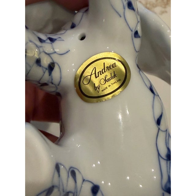 Mid-Century Modern Vintage Herend Style Andrea by Sadek Blue White Fishnet Elephant Porcelain Figurine For Sale - Image 3 of 4