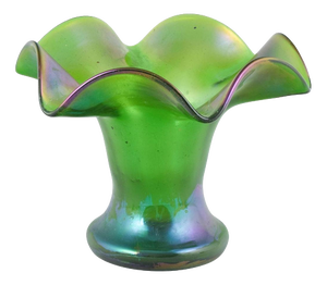 Bohemia Green Glass Vase with Iridescent Surface attributed to Loetz, 1900s