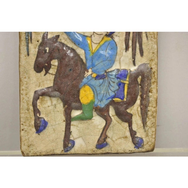 Early 20th Century Antique Persian Iznik Qajar Style Ceramic Pottery Tile Brown Phoenix Bird C4 For Sale - Image 5 of 11