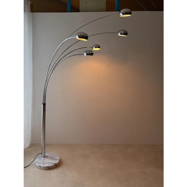 Vintage 5-Arm Arc Lamp in Chrome and Marble, 1970s For Sale - Image 3 of 13