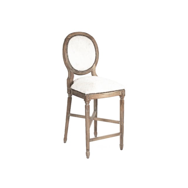 Farmhouse Medallion Louie White Cowhide Counter Stool with Oak Frame For Sale - Image 3 of 3