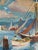 Paint Vintage Oil Painting on Board Depicting a Harbor Scene, Artist Signed and Dated 1952 For Sale - Image 7 of 9