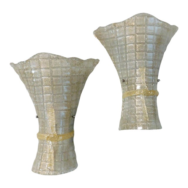 1960s Gold Graniglia Bow Sconces, a Pair For Sale