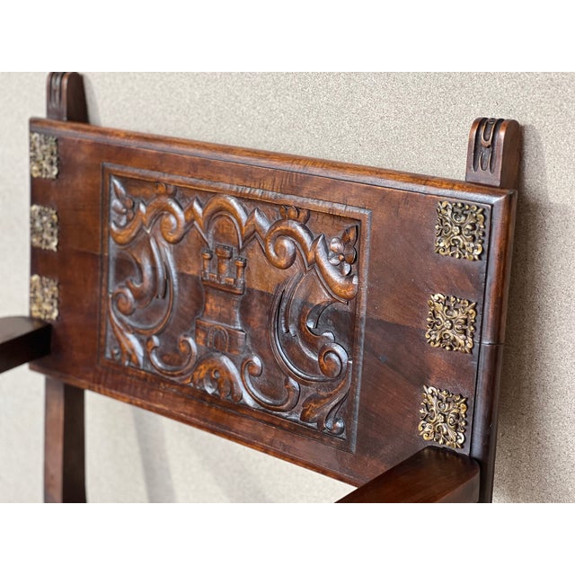 19th Century Spanish Colonial Altar Carved Armchairs With Wood Seat & Back For Sale - Image 9 of 11