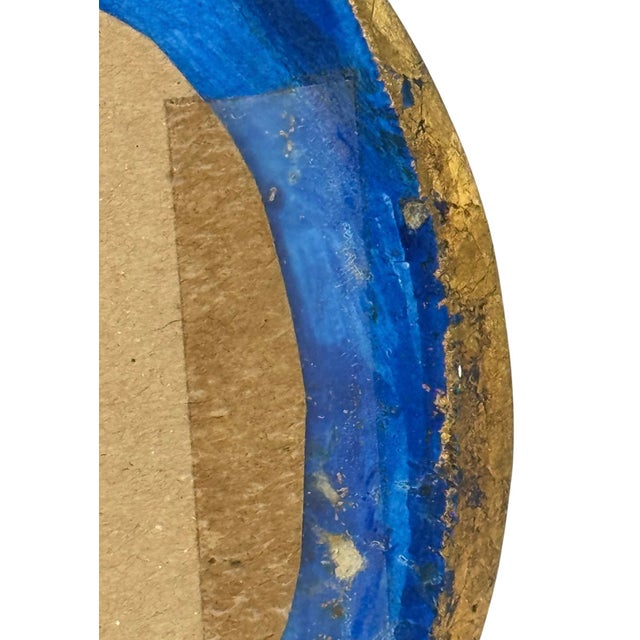 Ceramic Mid‑20th Century European Ornate Rococo‑Style Ceramic Oval Frame — Painted Gold & Blue With Floral Botanical Silk‑Screen Print For Sale - Image 7 of 12