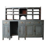 Blue Painted Wooden Counter With Hutch Display & Storage Cabinet For Sale