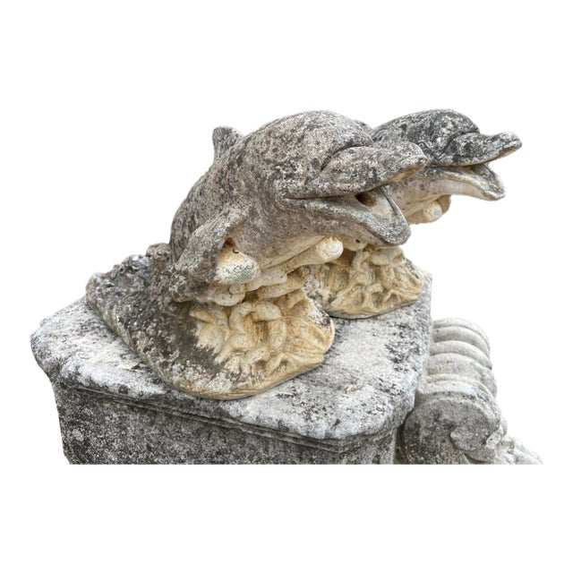 Pair of Weathered French Cement Dolphin Fountain Spouts, Circa 1970s For Sale