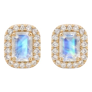 Rainbow Moonstone Studs | Dainty Gemstone Statement Halo Cluster Studs | June Birthstone Studs - A Pair For Sale