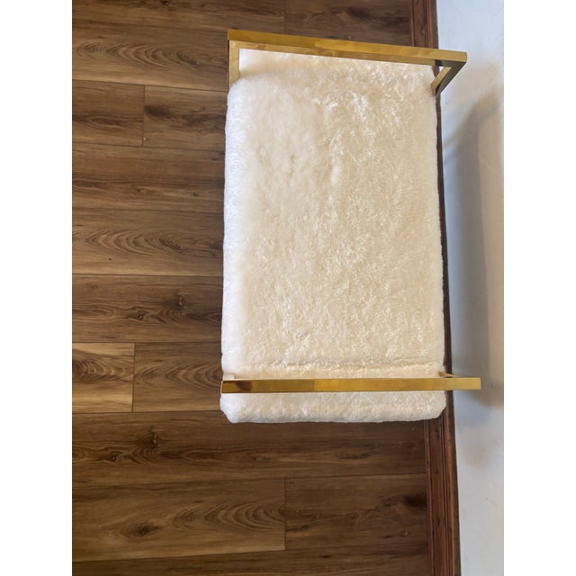 Mid-Century Modern Jonathan Adler Modern Goldfinger Brass & Faux Fur Ottoman / Stool For Sale - Image 3 of 7