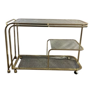 Milo Baughman Brass and Glass Expandable Bar Cart for Dia For Sale