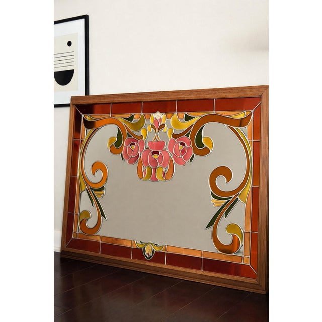 Vintage Artglas Reverse Painted Mirror — Art Nouveau Floral Panel, Hollywood Regency Statement, 1970s For Sale In Los Angeles - Image 6 of 12