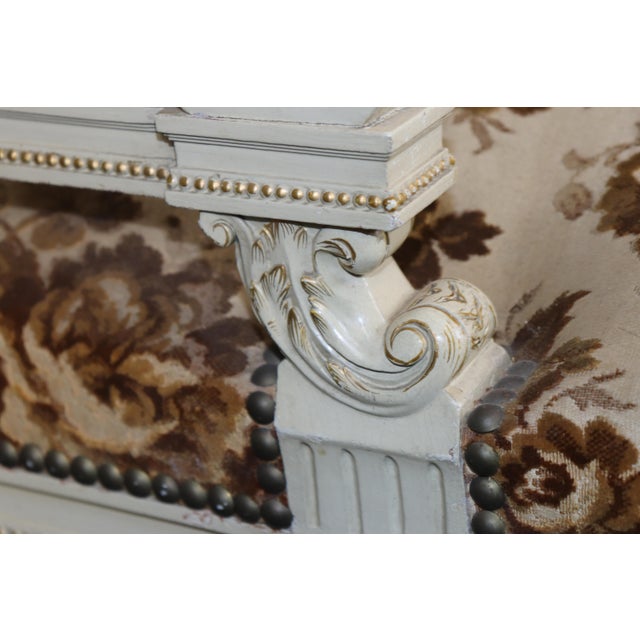 Cream Antique French Louis XVI Style Distressed Painted Settee For Sale - Image 8 of 12