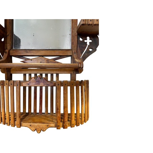 Traditional Antique Eastlake Walnut Shaving Mirror With Walnut Slat Wood Design For Sale - Image 3 of 10