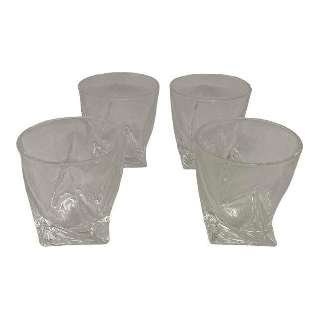 Modern Venero London Crystal Twisted Rocks Tumblers Glasses in Satin-Lined Box - Set of 4 For Sale