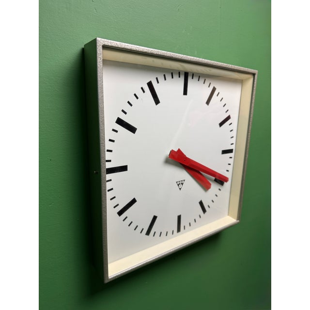 Large Czech Industrial Square Factory Clocks by Pragotron, 1970s For Sale - Image 4 of 9