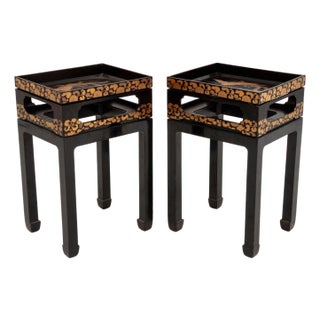 Japanese Gilt & Lacquer Tray Top Side Tables, Pair For Sale